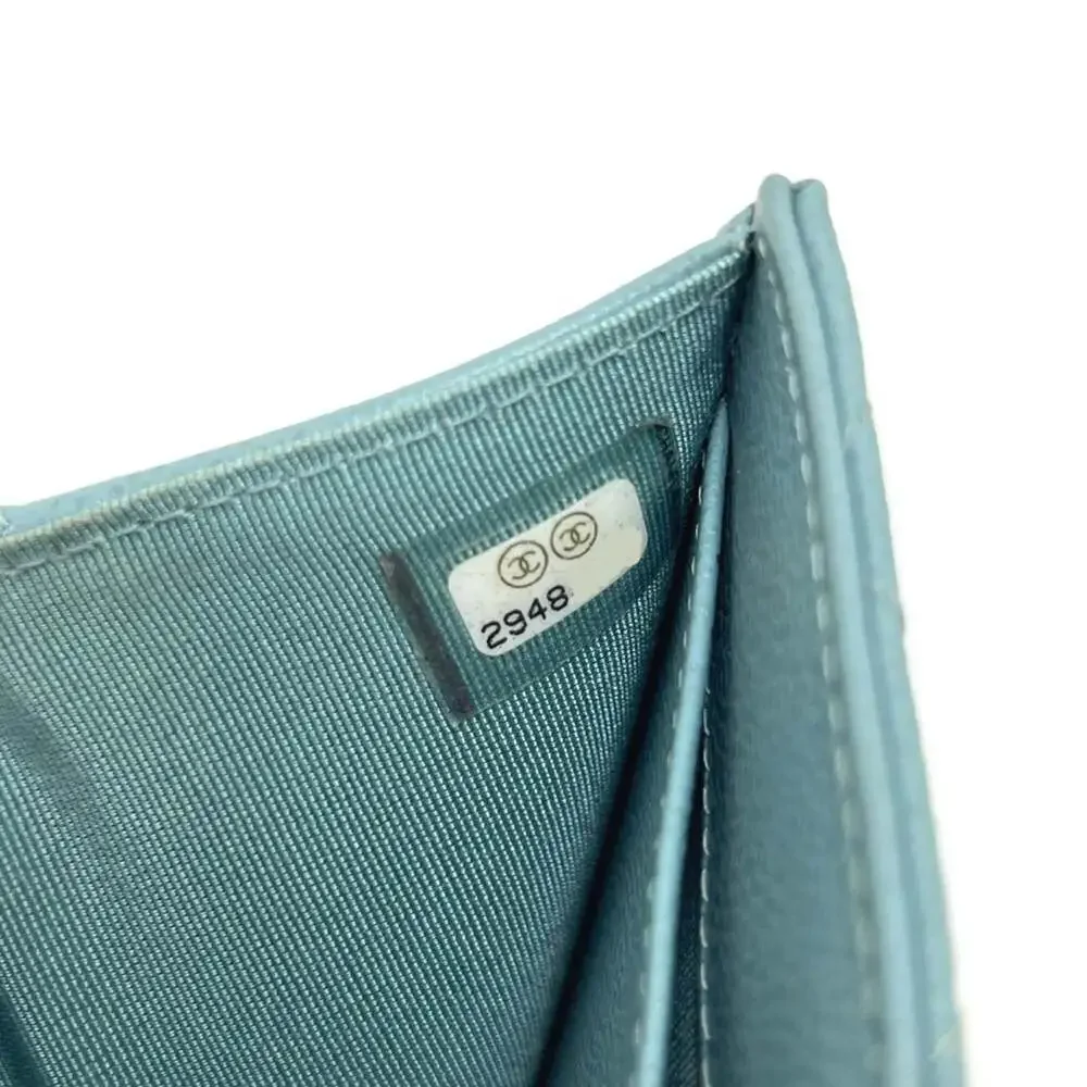CHANEL Blue Leather Logo Wallet